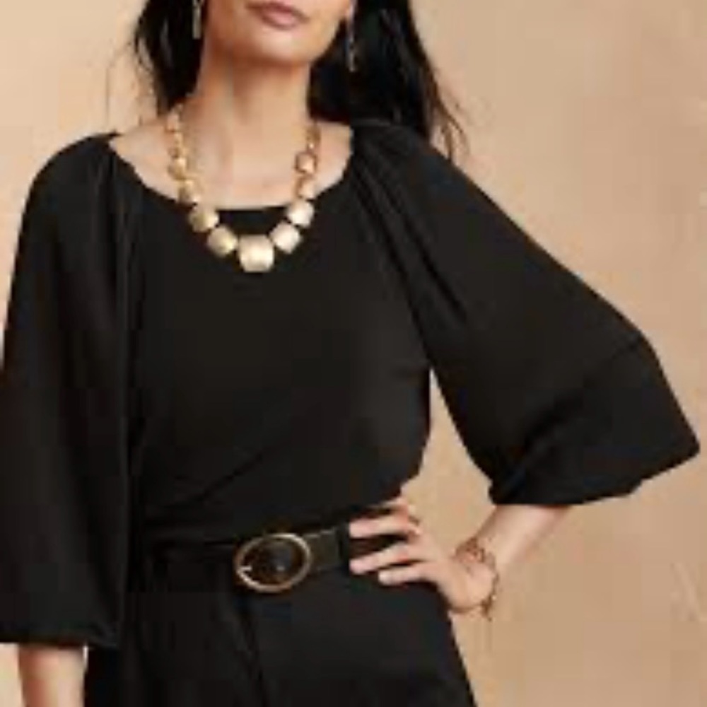 Banana Republic Black Women's Blouse with Puff Sleeves